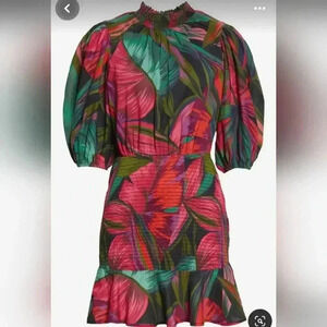 FARM RIOMidnight Leaves Puff Sleeve Mini Dress Size M